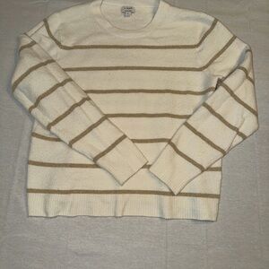 J.Crew Cream Brown Striped Crewneck Sweater Women’s Large